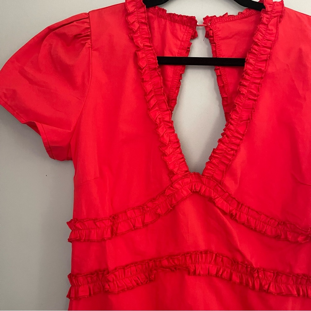 Red Ruffle New Mini Dress Size Medium - Picture 2 of 4